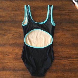Eleve Sarah Leotard Black Base with Aqua Trim